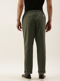Mr Bowerbird Men Olive Green Slim Fit Solid Cropped Chinos