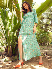 STREET 9 Green & Orange Floral Printed A-Line Maxi Dress