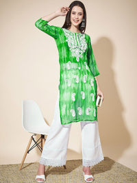 KALINI Paisley Embroidered Chikankari Georgette Straight Kurta