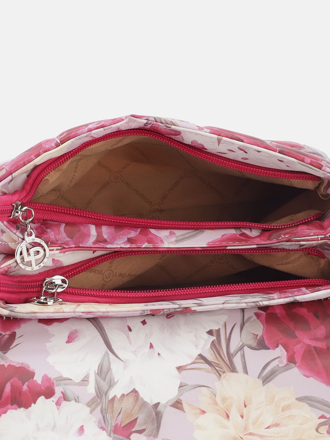 Lino Perros Floral Printed Structured Shoulder Bag with Quilted Detail