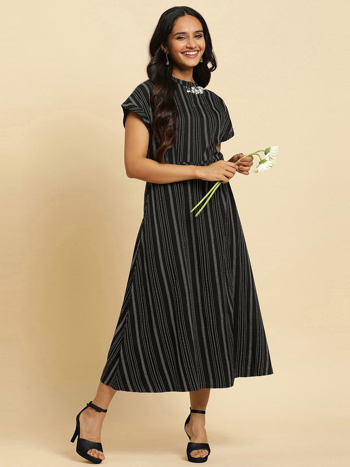 W Striped Cotton A-Line Midi Dress