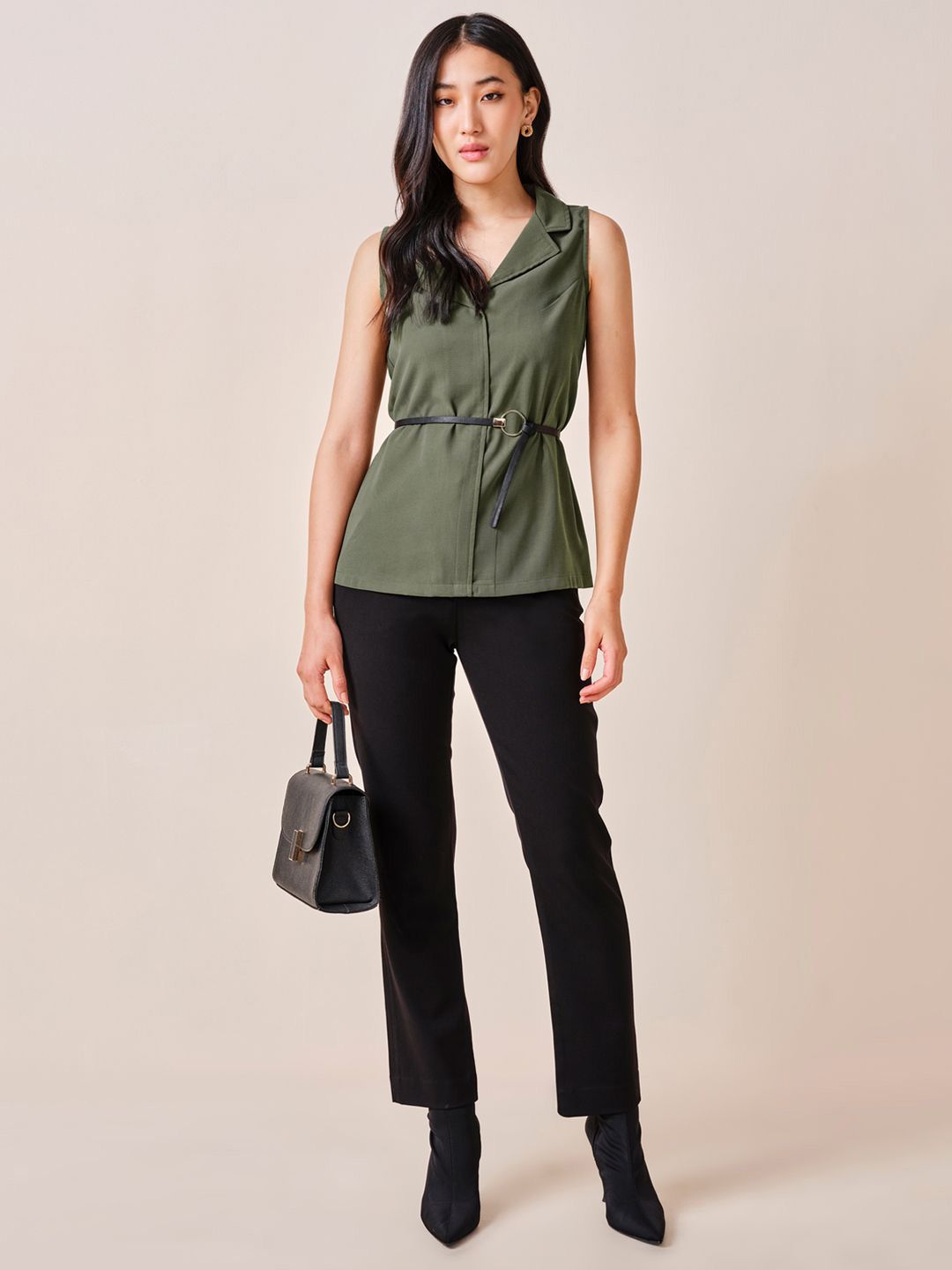AND Women Solid V-Neck Sleeveless Top