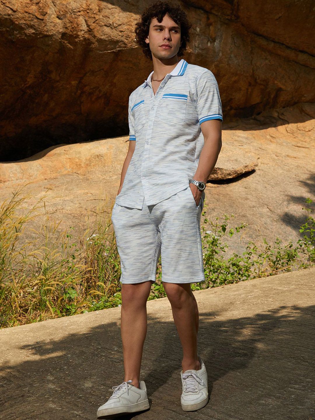 Campus Sutra Printed Polo Collar Shirt With Shorts