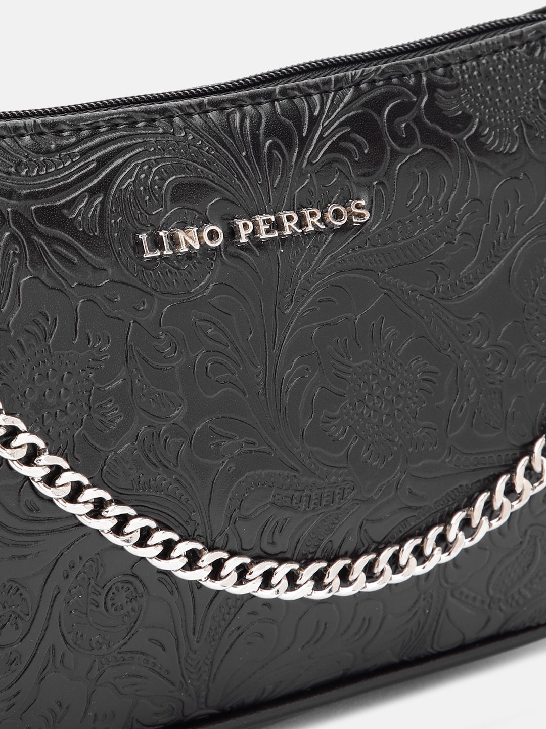 Lino Perros Floral Textured Structured Shoulder Bag with Chain Detail