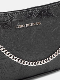 Lino Perros Floral Textured Structured Shoulder Bag with Chain Detail