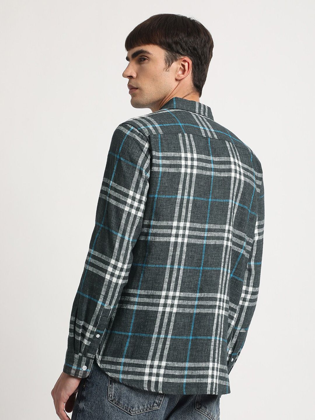 THE BEAR HOUSE Slim Fit Tartan Checked Button Down Collar Twill Casual Shirt