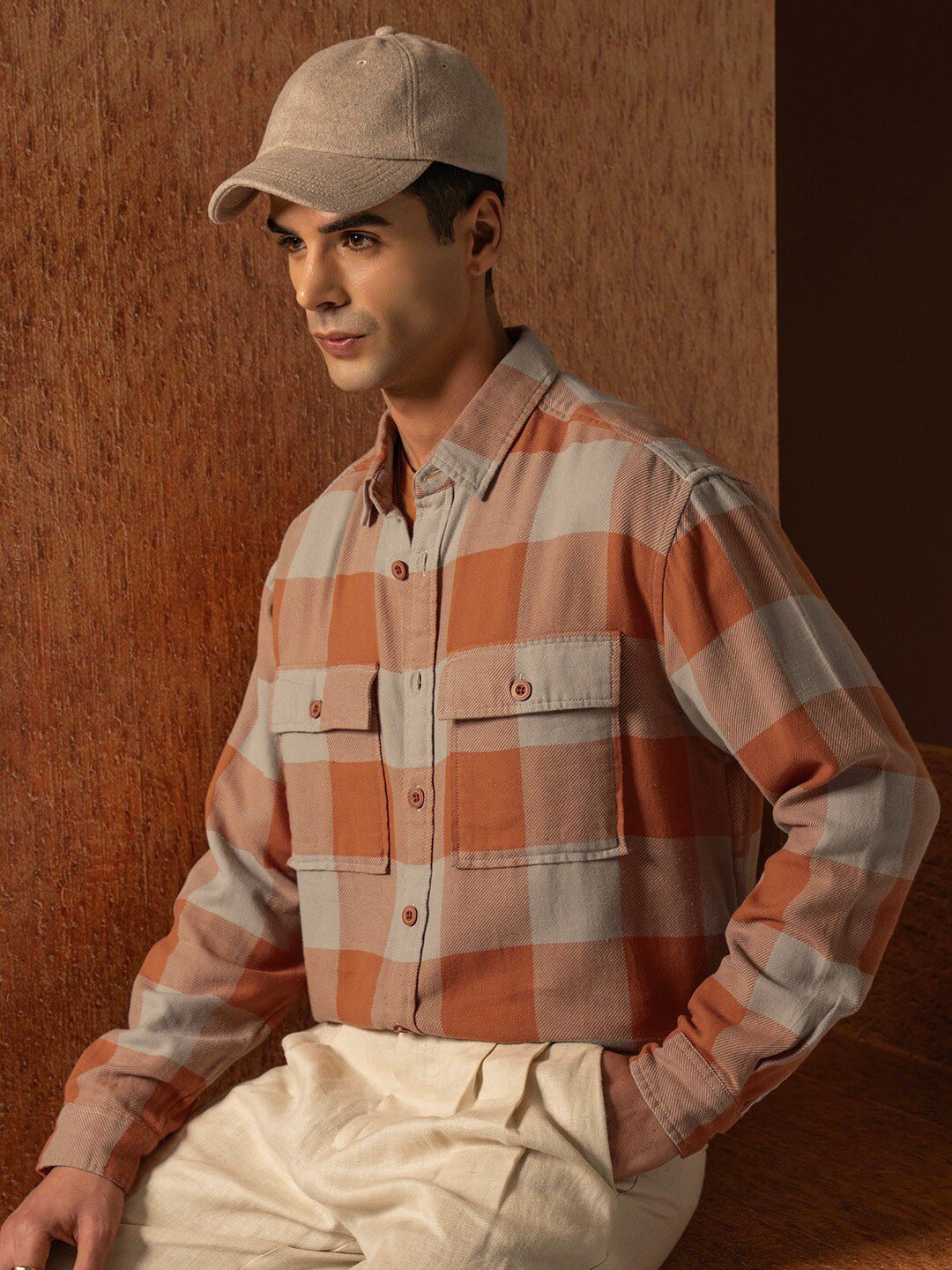 LOCOMOTIVE Premium Men Oversized Oxford Dobby Textured Checked Overshirt