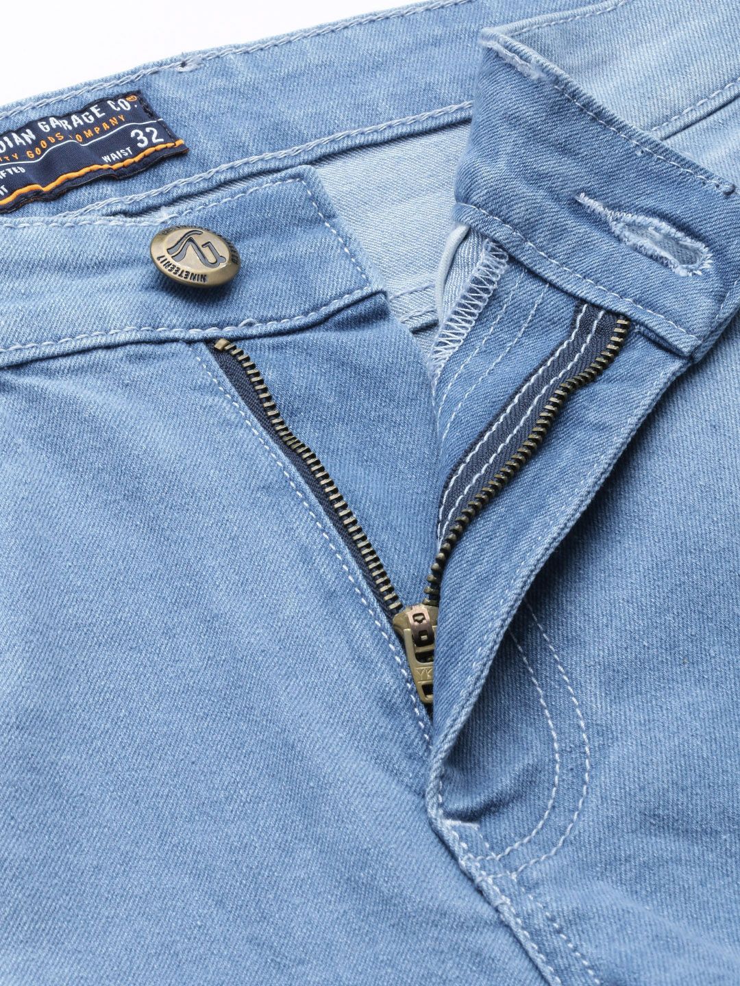 The Indian Garage Co Men Blue Light Fade Cropped Stretchable Jeans