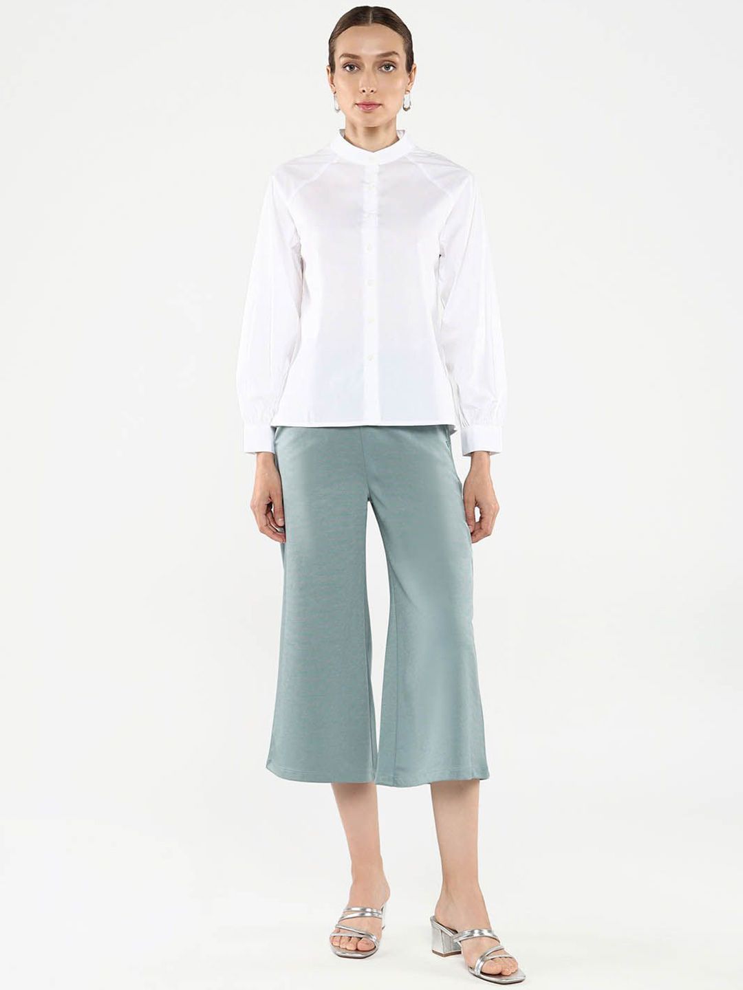 Rareism Women Mandarin Collar Cotton Shirt Style Top