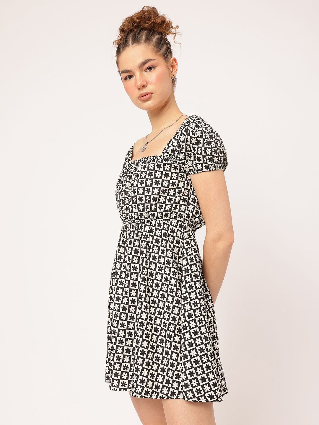 DressBerry Trendsetter Fit & Flare Monochrome Mini Dress
