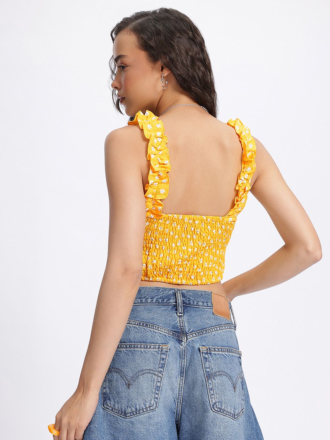 DressBerry Fresh Vibe Printed Smocked Fitted Crop Top