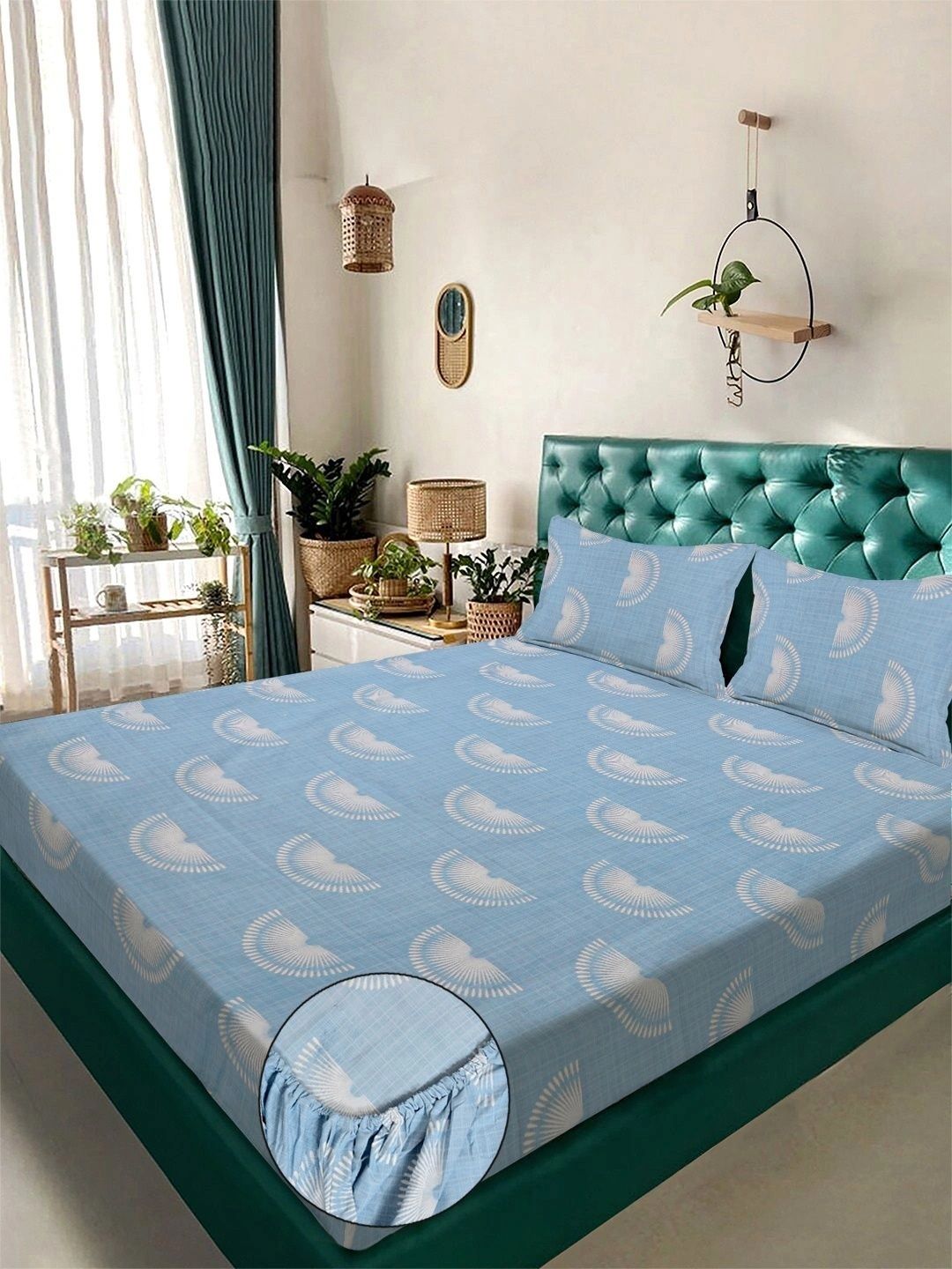 Moda Rapido X KLOTTHE Biru Geometrik 300 TC Cadar King dengan 2 Sarung Bantal