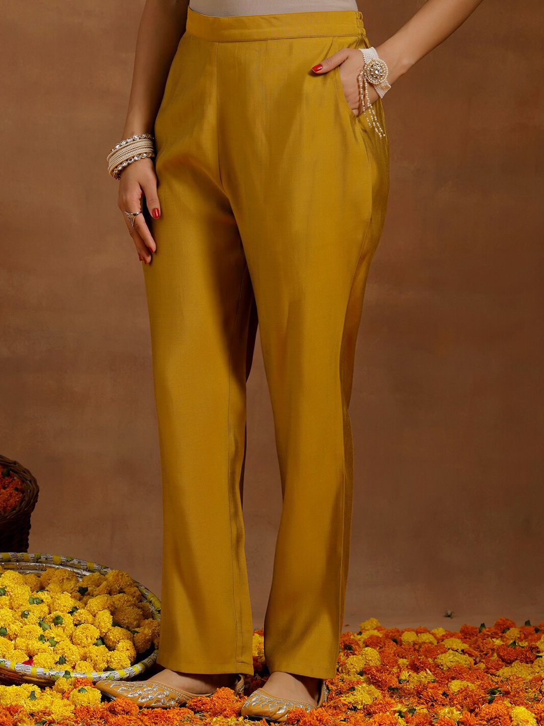 Libas Floral Embroidered Regular Sequinned Straight Kurta With Trousers & Dupatta