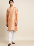 SOJANYA Kurta Berpetak Lelaki Berwarna Peach & Berton Emas