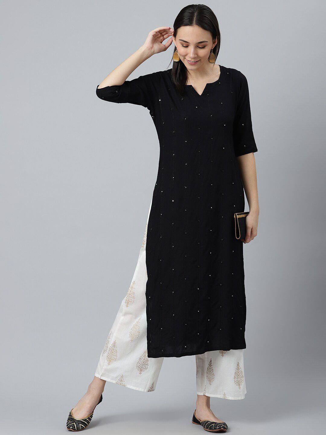 Libas Women Black Embroidered Kurta