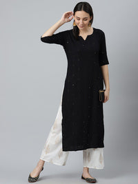 Libas Women Black Embroidered Kurta