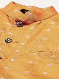 SOJANYA Men Cream-Coloured Chikankari Pure Cotton Kurta with Churidar & Nehru Jacket