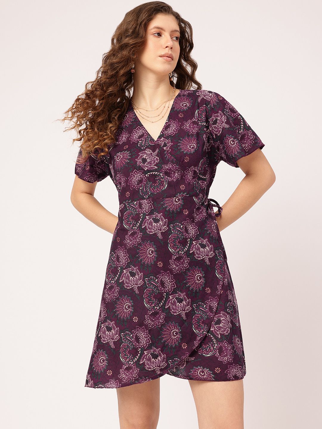 DressBerry Bohemian Bloom Ethnic Print Mini Wrap Dress