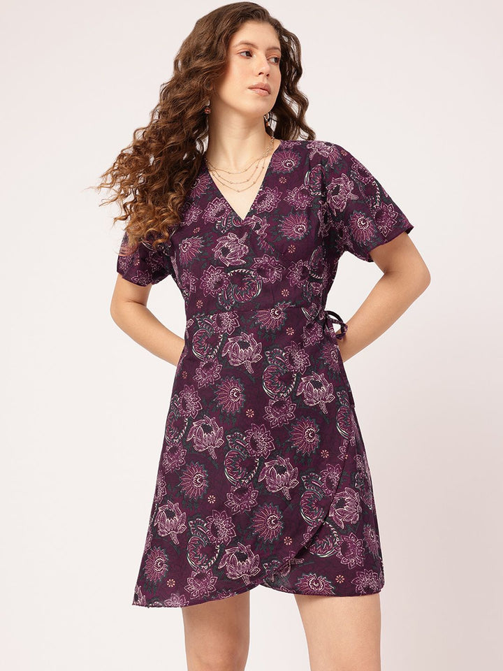 DressBerry Bohemian Bloom Ethnic Print Mini Wrap Dress