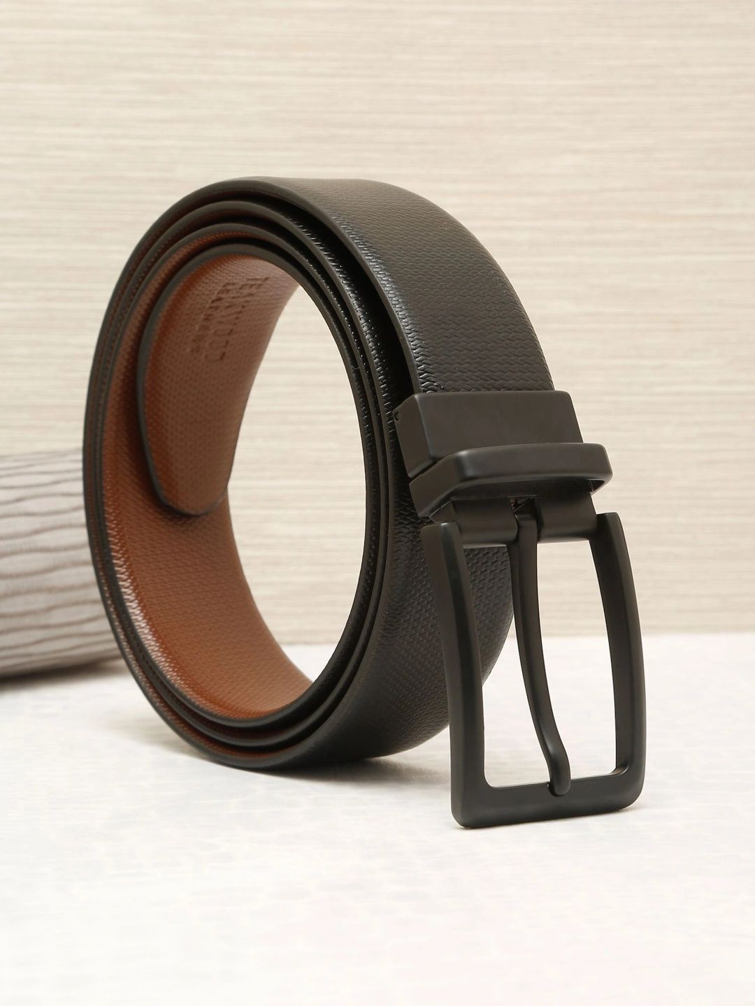 Teakwood Leathers Men Textured Leather Reversible Belt