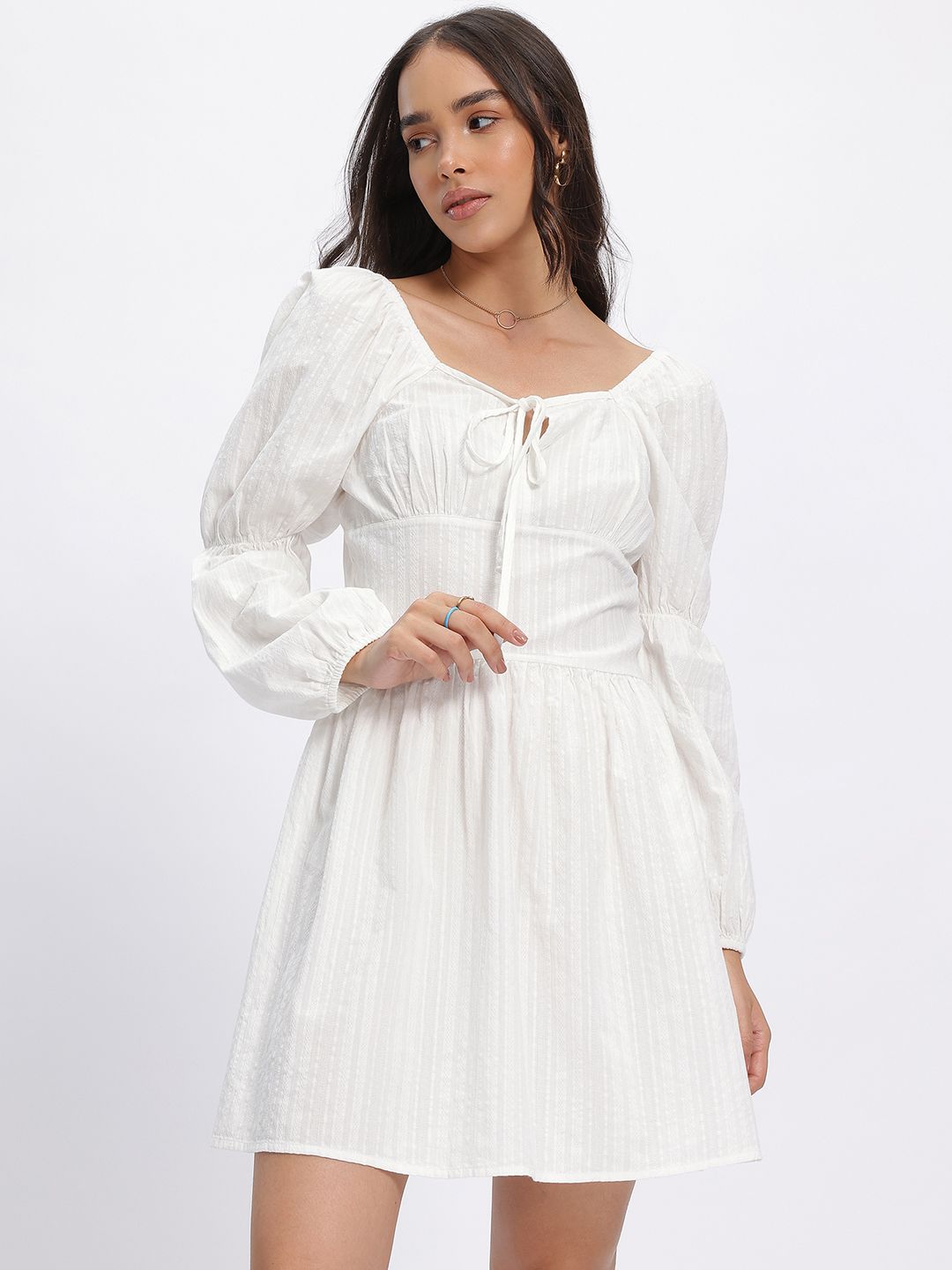 DressBerry Power Shoulders Textured A-Line Dress