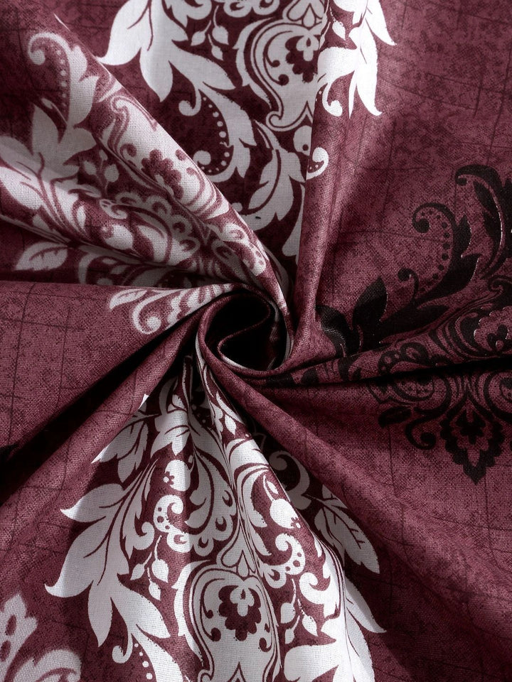 Myntra Elegant Homes Maroon Floral Cotton 400 TC Single Bedsheet with 1 Pillow Cover