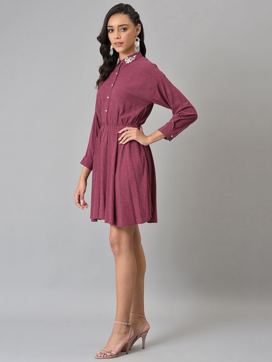 W Pink Printed Chiffon Dress