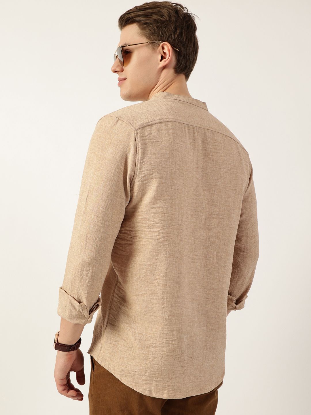 Thomas Scott Men Premium Mandarin Collar Textured Solid Slim Fit Casual Shirt