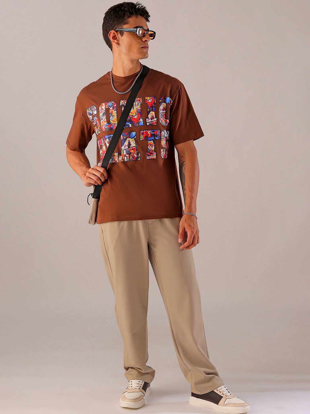 The Indian Garage Co Men Graphic Printed Boxy Oversized Round Neck Pure Cotton T-shirt