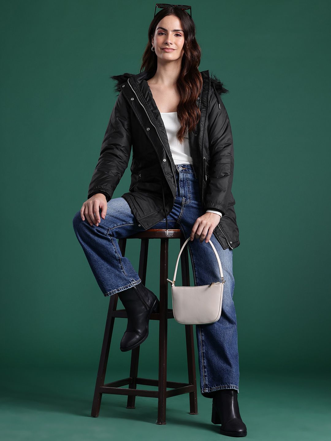 DressBerry Hooded Faux Fur Longline Parka Jacket