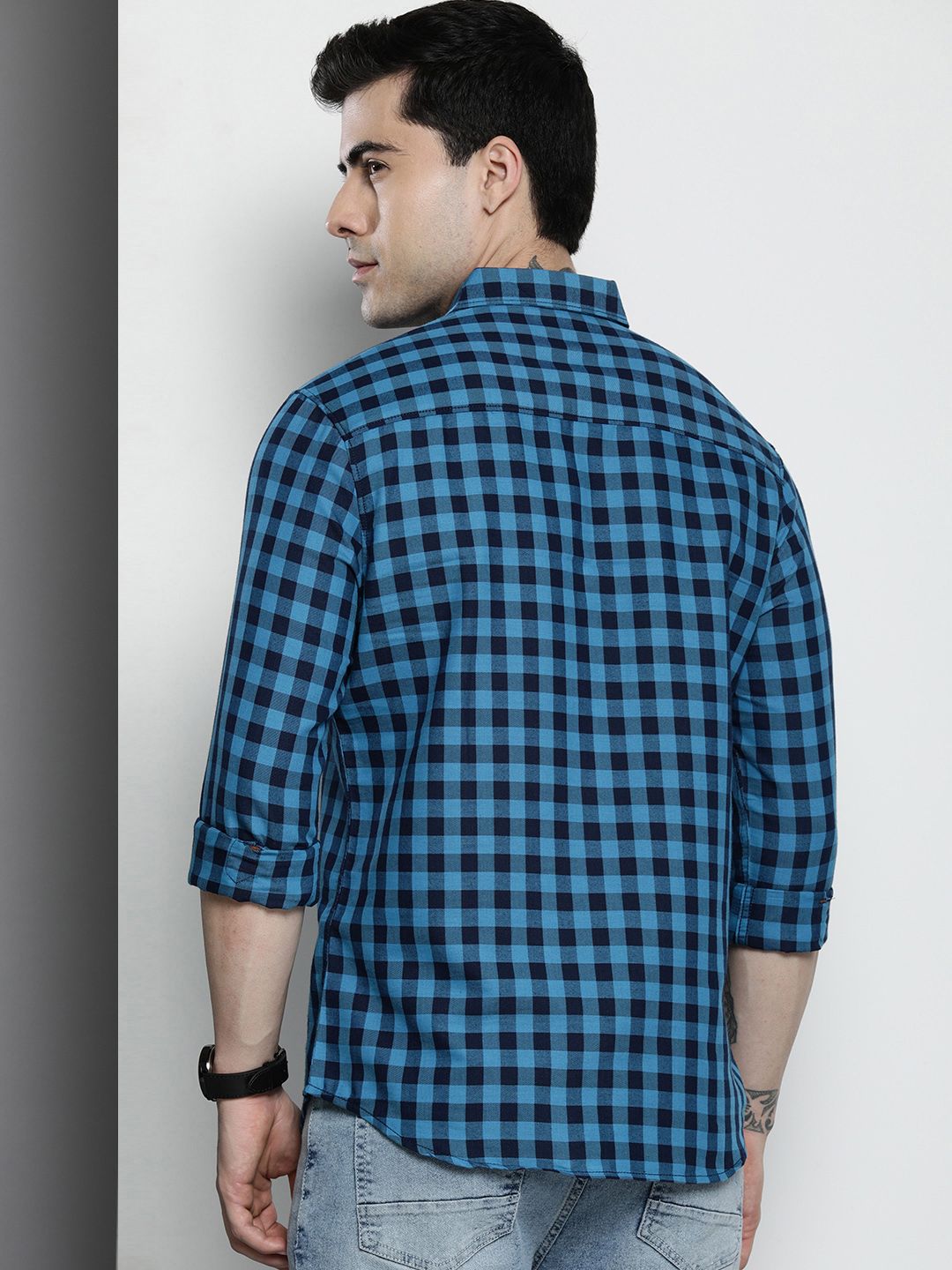 The Indian Garage Co Checked Pure Cotton Casual T-Shirt
