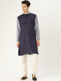 SOJANYA Lelaki Navy Blue Solid Kurta Lurus