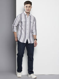 The Indian Garage Co Men Slim Fit Striped Double Flap Casual Shirt