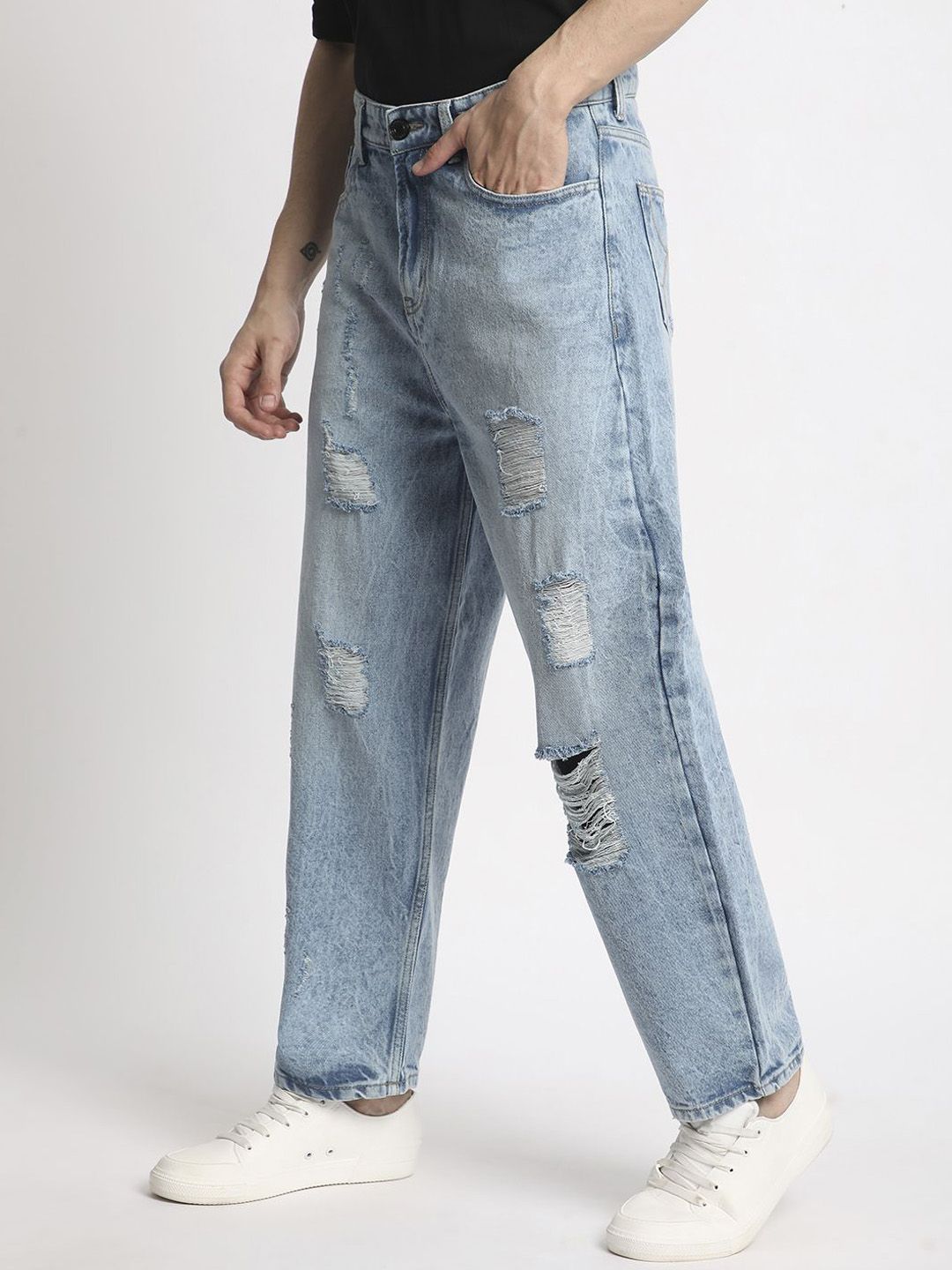 Bene Kleed Men Mid-Rise Highly Distressed Baggy Fit Jeans