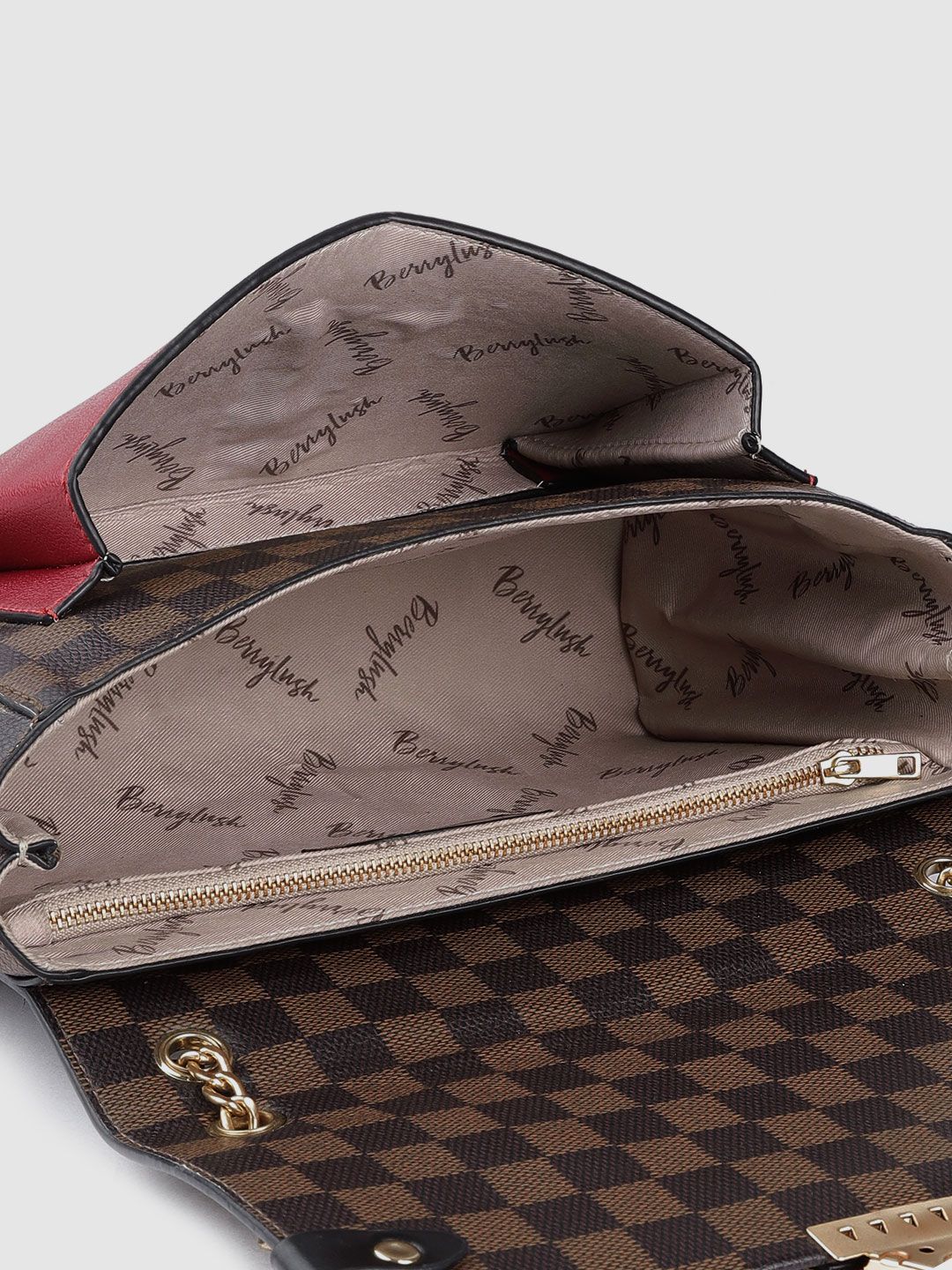 Berrylush Brown Checked Sling Bag