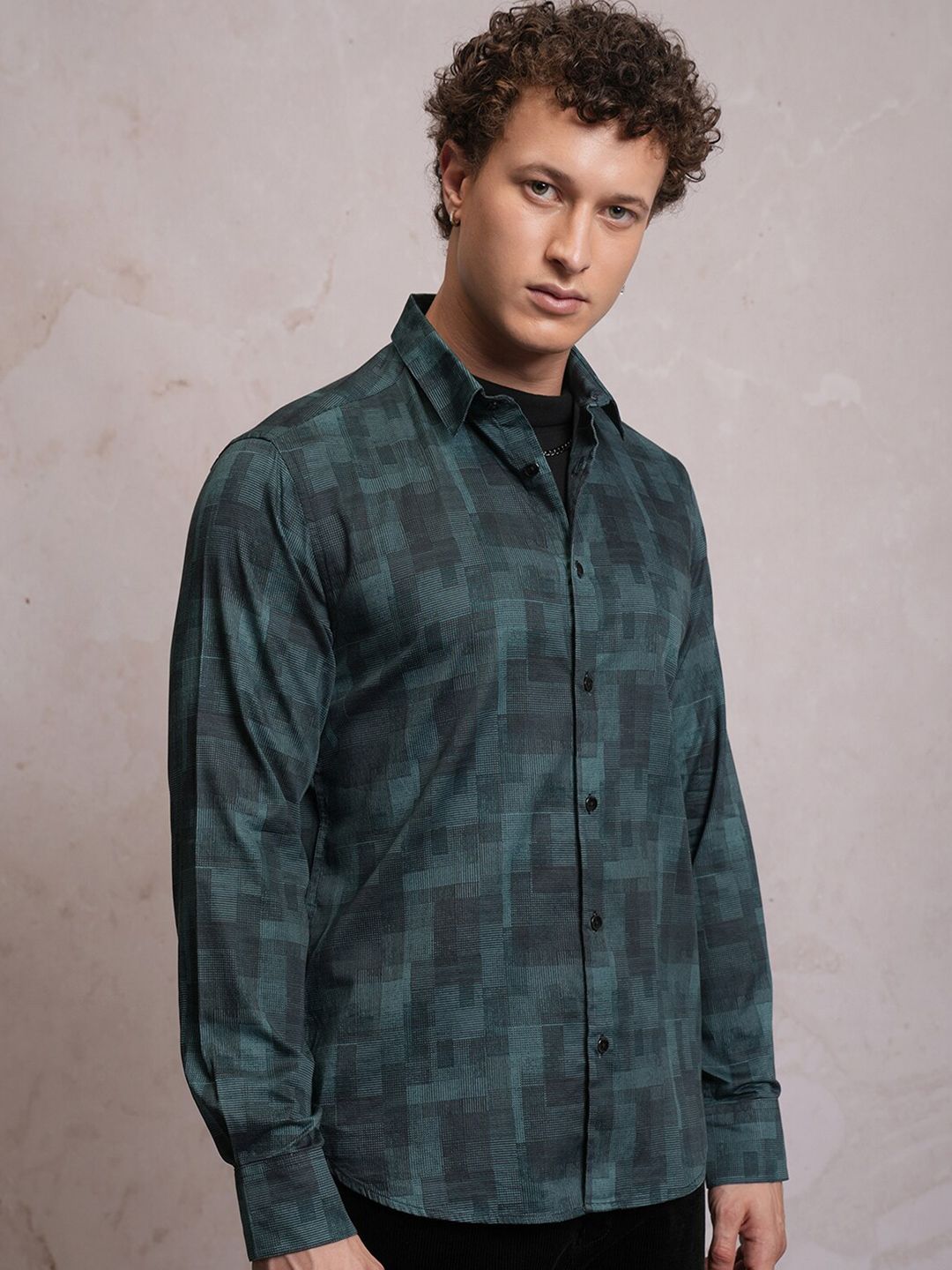 LOCOMOTIVE Luxe Slim Fit Geometric Printed Satin Party Shirt