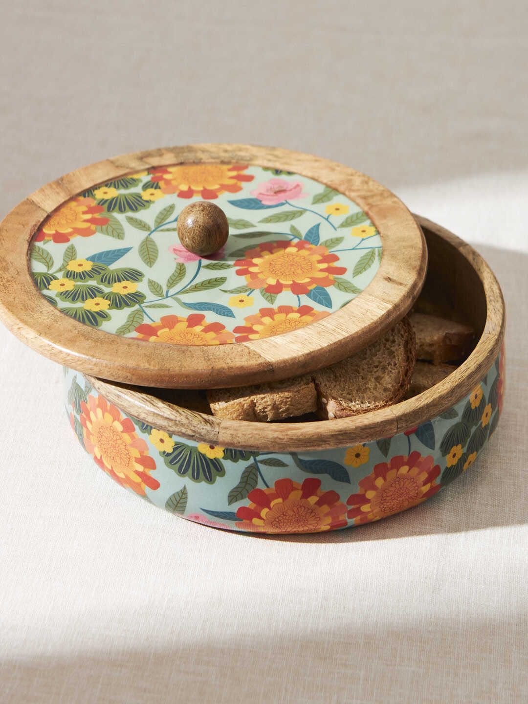 Chumbak Blue Marigold Wood Storage Box