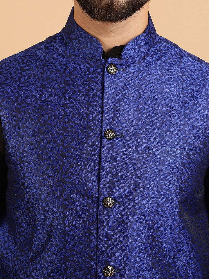 SOJANYA Kurta Lelaki Hitam & Biru Laut dengan Jaket Churidar Dan Nehru