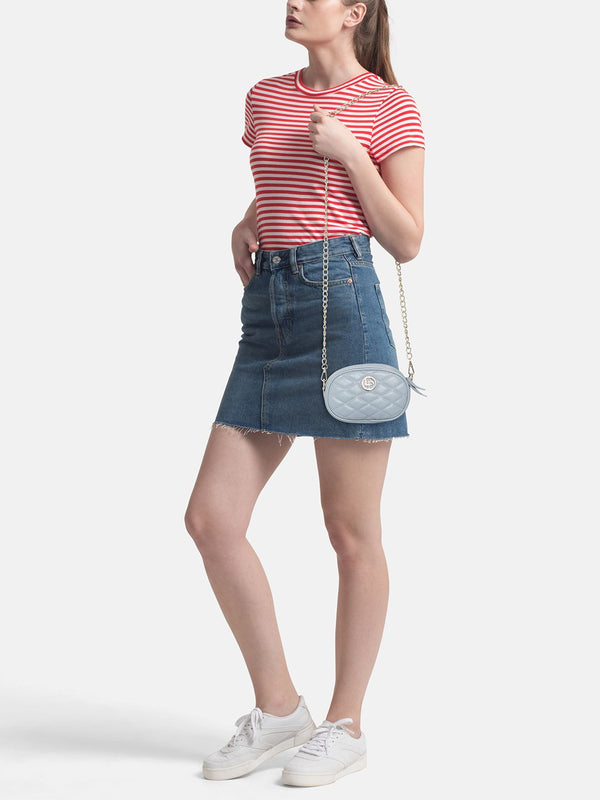 Lino Perros Women Blue Quilted Sling Bag Cum Fanny Pack