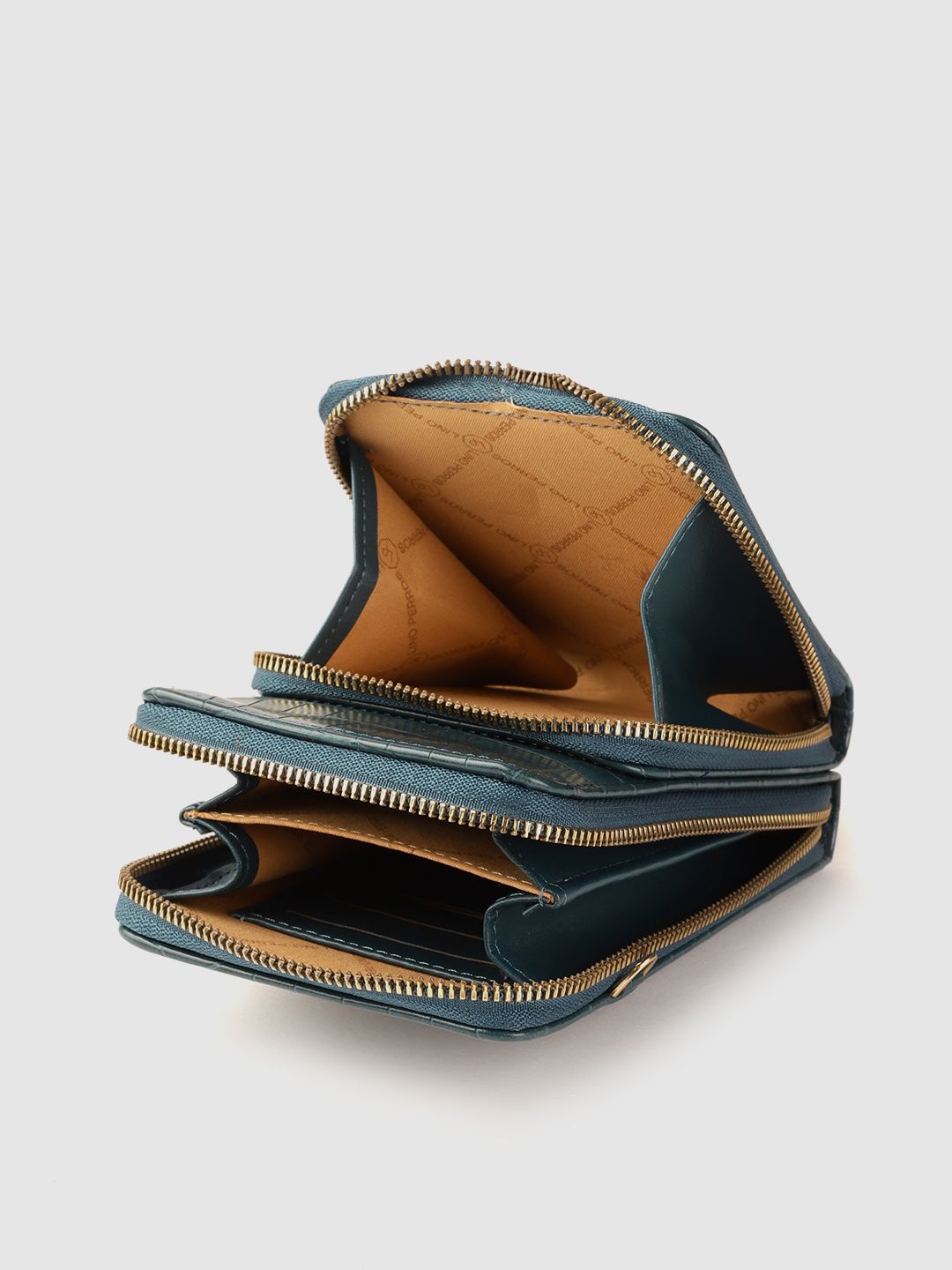 Lino Perros Teal Blue Croc Textured Structured Sling Bag with Detachable Sling Strap