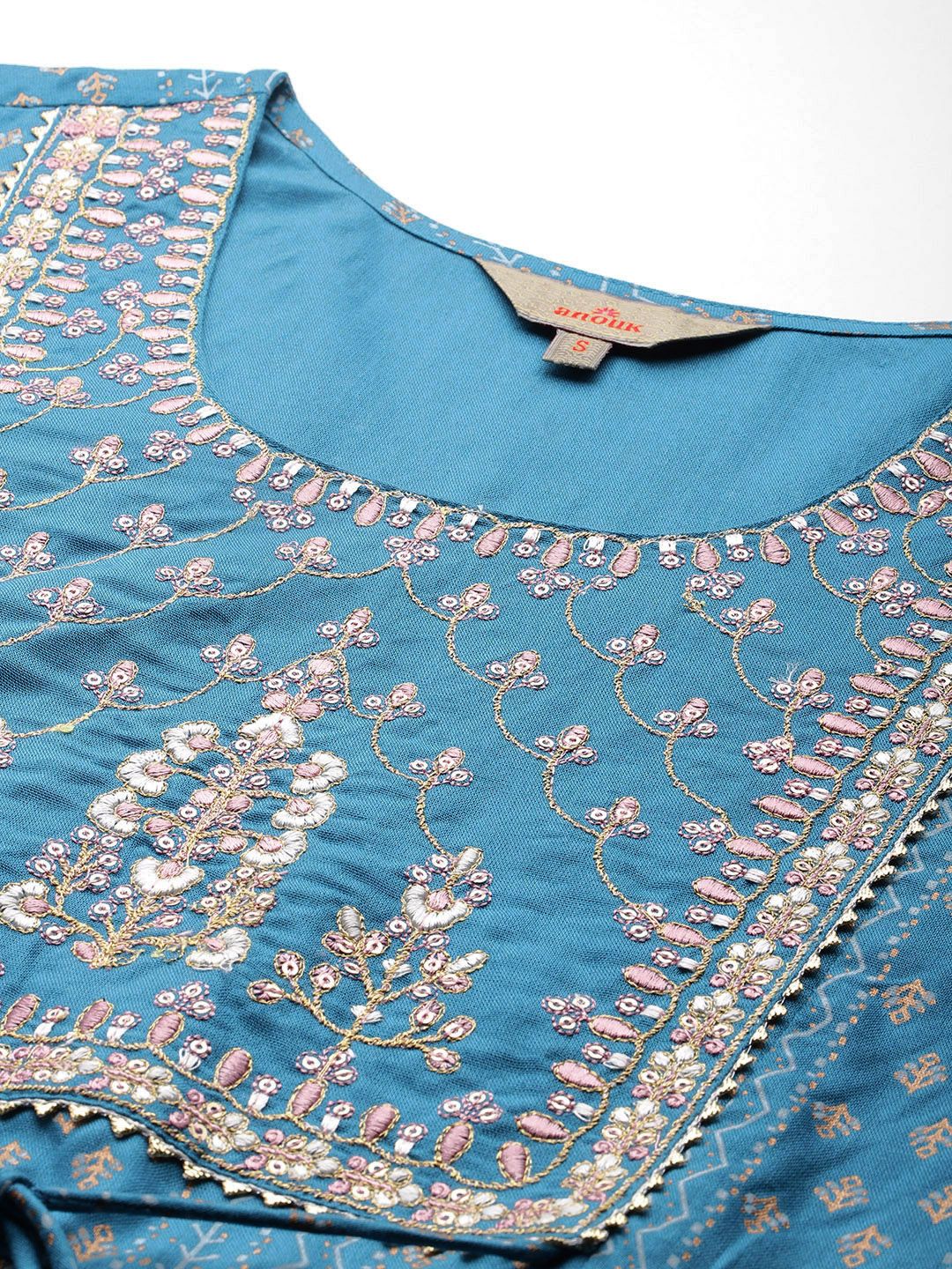 Anouk Women Ethnic Motifs Printed Empire Thread Work Kurta with Palazzos & With Dupatta