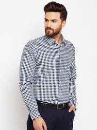 Hancock Men Navy Blue & White Slim Fit Checked Formal Shirt
