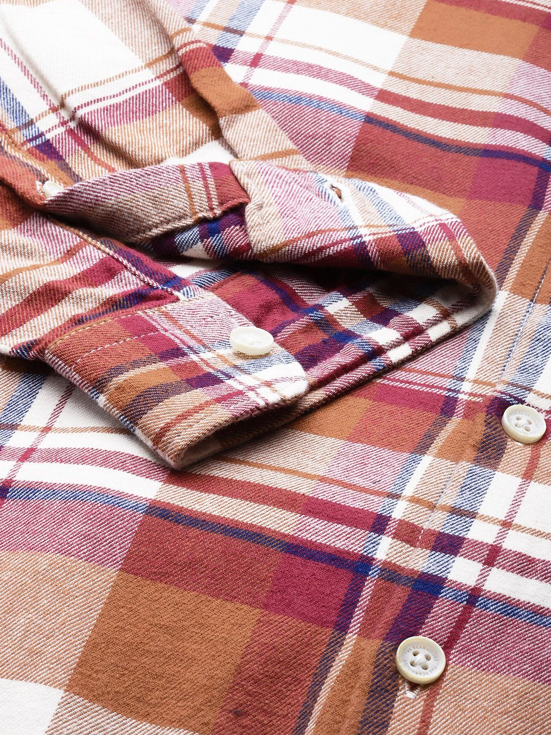 THE BEAR HOUSE Men Rust Orange & White Slim Fit Checked Pure Cotton Casual Shirt