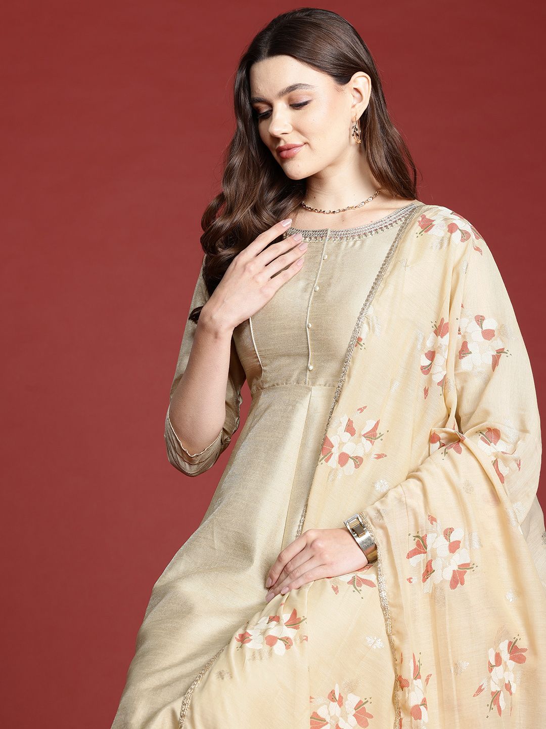 all about you Midi Fit & Flare Ethnic Dress with Dupatta