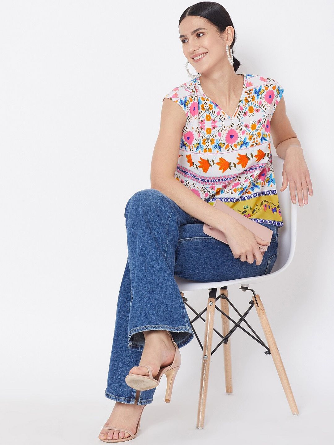 Berrylush Women White Printed Top