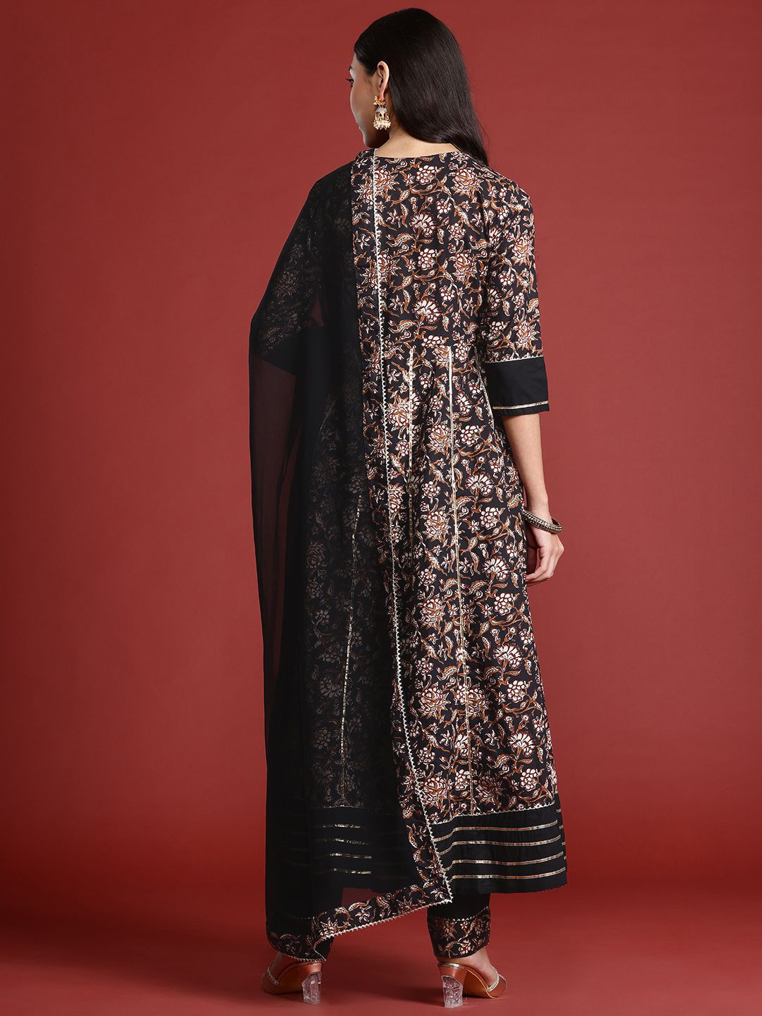 Anouk Floral Print Angrakha Gotta Patti Detail Anarkali Kurta with Trousers & Dupatta