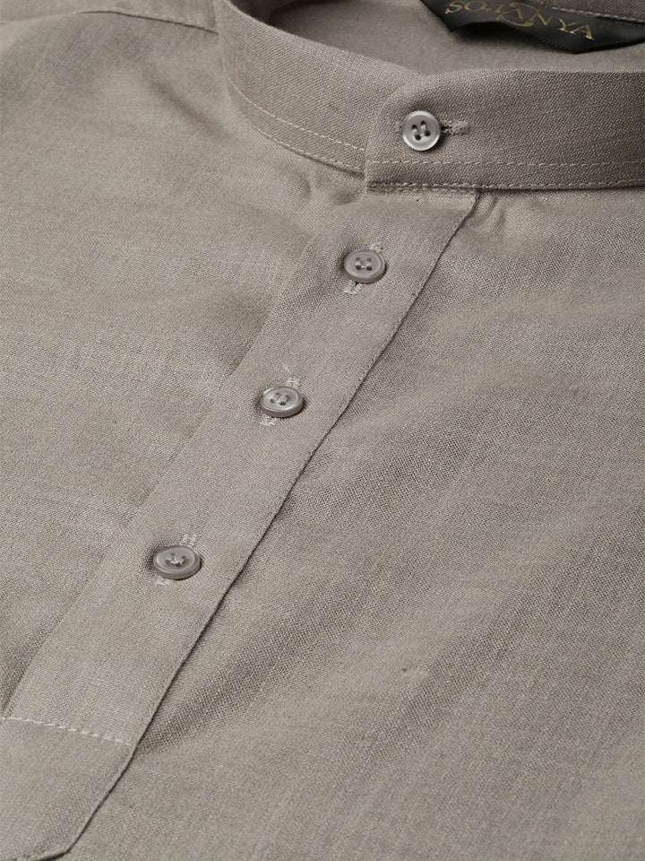 SOJANYA Lelaki Grey Solid Kurta Lurus