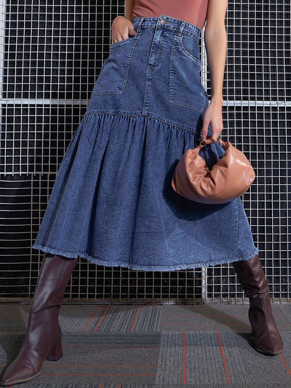 SASSAFRAS Denim Midi Skirt Flared