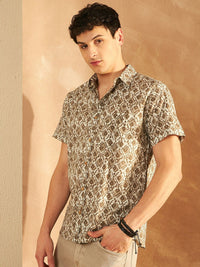 DENNISON Smart Ethnic Motifs Printed Spread Collar Short Sleeves Cotton Lightweight Shirt