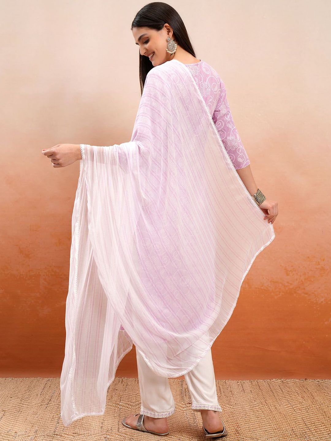 Vishudh Ethnic Motifs Printed Sequinned Pure Cotton A Line Kurta & Trousers With Dupatta